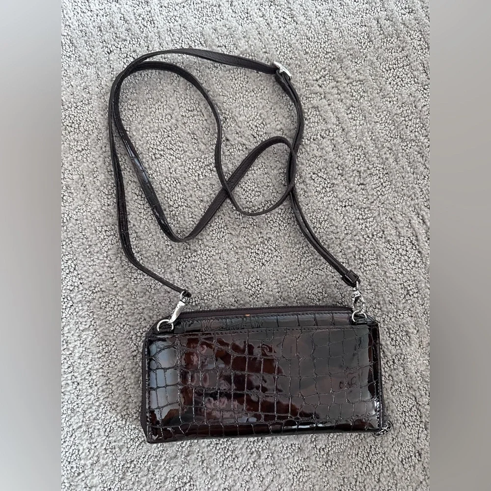 Brighton Brown Croc Embossed Leather Organizer Crossbody Wallet Purse